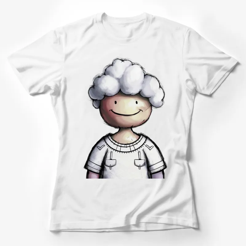 Whimsical Doodle Character T-Shirt, Smiling Figure, Unisex Cotton Tee, Unique Illustrated Apparel, Casual Wear, Artistic Top, All Sizes Female T-Shirt