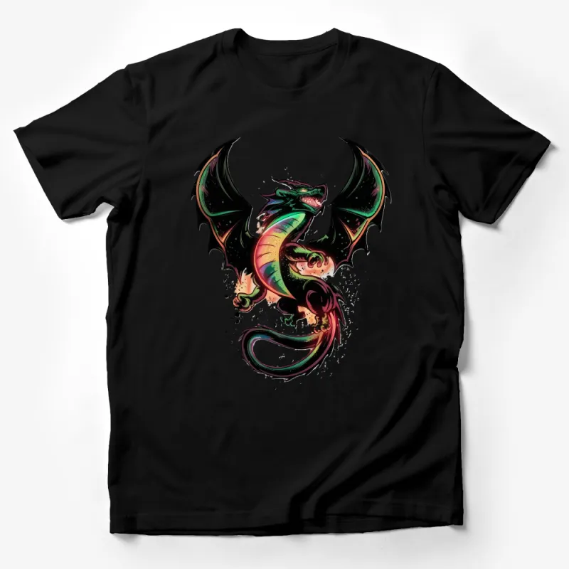 Colorful Dragon Graphic Tee, Fantasy Creature Art, Unisex T-Shirt, Bold Mythical Dragon Design, Casual Streetwear, Unique Gift Idea Male T-Shirt