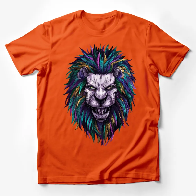 Colorful Majestic Lion Head Artwork T-Shirt, Vibrant Jungle King Tee, Unique Animal Graphic Design Shirt for All Ages Male T-Shirt