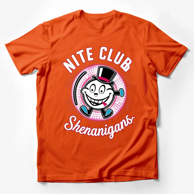 Nite Klub Shenanigans Cartoon Character T-Shirt, Fun Partywear Tee with Smiling Mascot Male T-Shirt