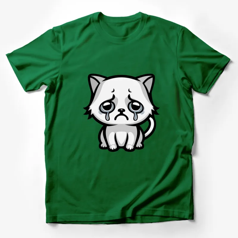 Adorable Sad Kitten Cartoon T-Shirt, Cute Crying Cat Graphic Tee, Unique Animal Lover Gift, Unisex Soft Cotton Shirt, Casual Wear Male T-Shirt