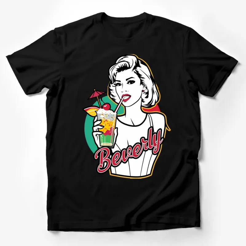 Vintage Inspired Beverly Graphic Tee, Retro Woman Drinking Cocktail T-Shirt, Summer Party Shirt, 50s Style Fashion Top Male T-Shirt