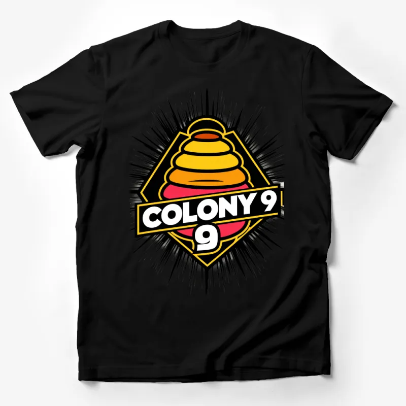 Retro Colony 9 Hive Graphic Tee, Vintage Style Beehive Emblem T-Shirt, Unisex Casual Wear, Urban Street Fashion Top Male T-Shirt