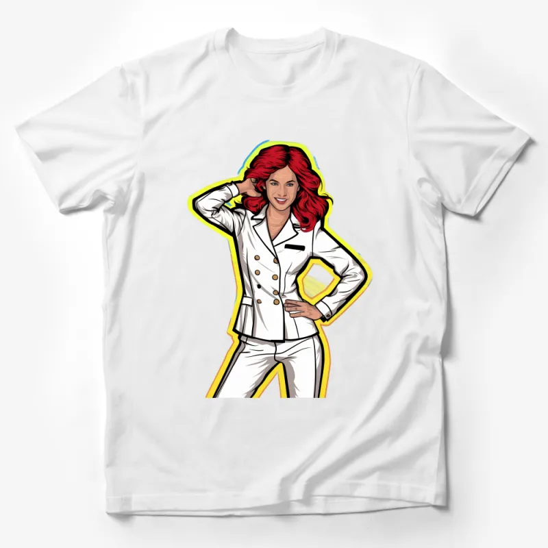 Vintage Inspired Redhead Cartoon Graphic Tee, Women's Fashion Illustration T-Shirt, Casual Streetwear Top Male T-Shirt