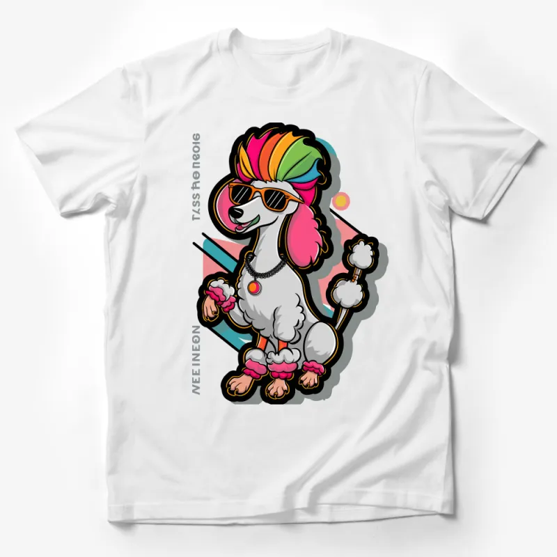 Funky Poodle T-Shirt, Colorful Cartoon Dog Tee, Unisex Disco Poodle Graphic Shirt, Retro Style Pet Lover Gift, Fun Animal Top Male T-Shirt