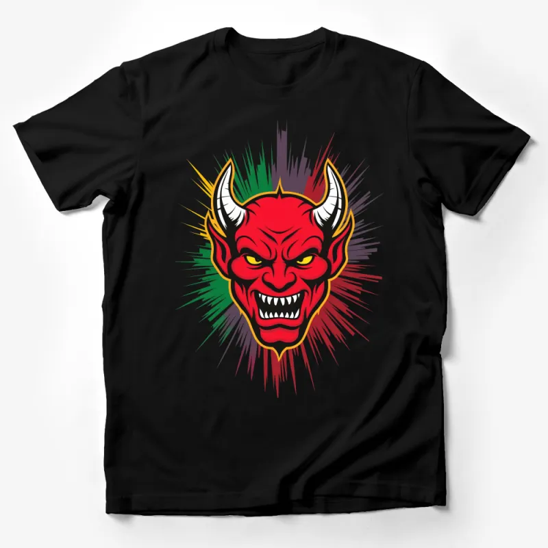 Fiery Red Devil Graphic T-Shirt, Bold Demon Face Design, Men's Fashion Tee, Unisex Statement Shirt Male T-Shirt