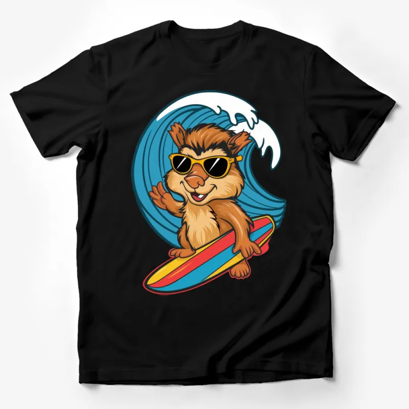 Surfing Squirrel Graphic T-Shirt, Unisex Animal Beach Tee, Casual Summer Surf Shirt, Cute Squirrel Lover Gift Idea Male T-Shirt