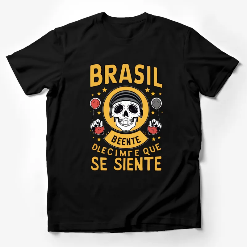 Brasil Themed Skull T-Shirt, Beente Decime Que Se Siente, Football Fan Shirt, Unisex Graphic Tee, Patriotic Apparel, Skull Art Top Male T-Shirt