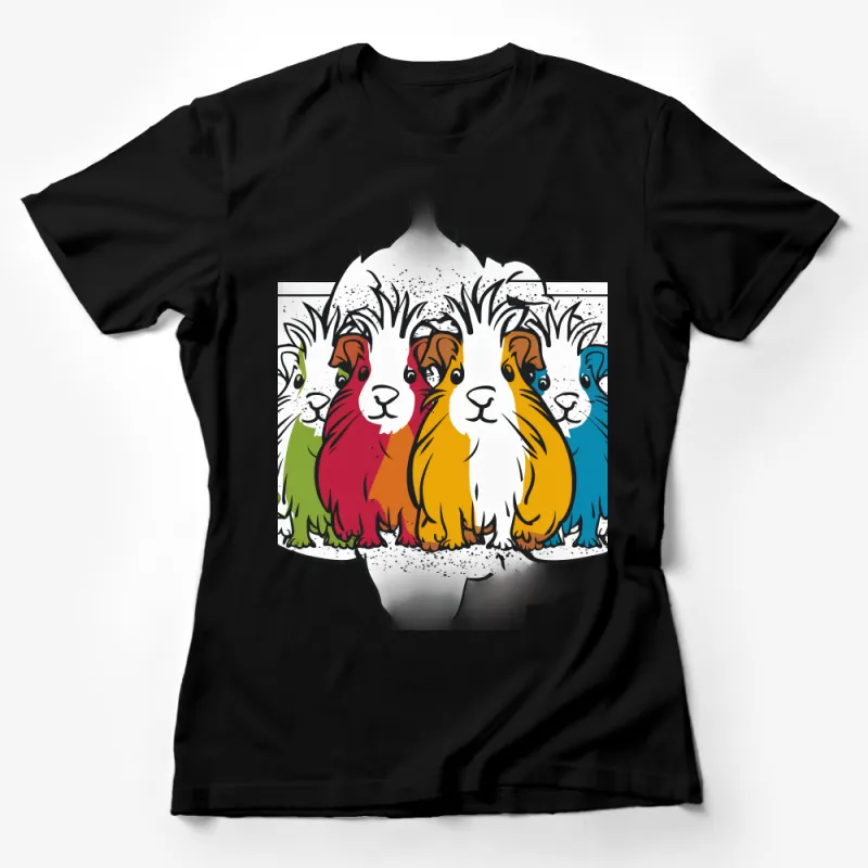 Colorful Guinea Pig Family T-Shirt, Cute Pet Lover Tee, Animal Illustration Shirt, Adult Kids Sizes Female T-Shirt