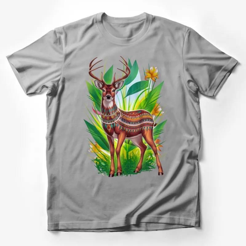 Bohemian Deer T-Shirt, Tribal Animal Graphic Tee, Nature Inspired Casual Shirt, Unisex Boho Style Top, Unique Gift for Nature Lovers Male T-Shirt