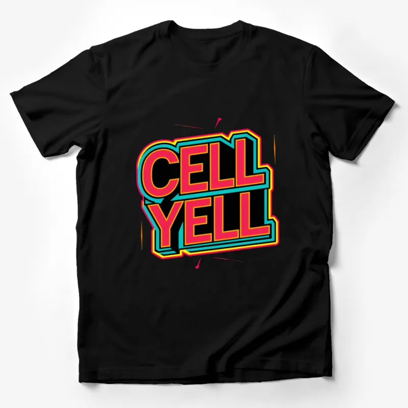 Retro Cell Yell Graphic T-Shirt, Bold Text Streetwear Tee, Hip-Hop Fashion Cotton Shirt, Urban Style Casual Wear, Unisex Top Male T-Shirt