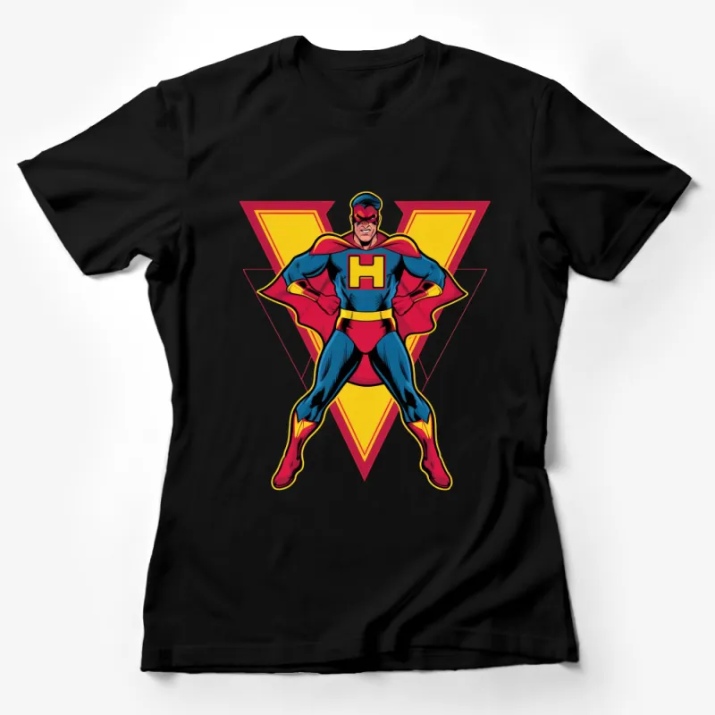 Superhero Emblem Graphic Tee, Bold Colorful Comic Book Character, Unisex Casual Wear T-Shirt Female T-Shirt