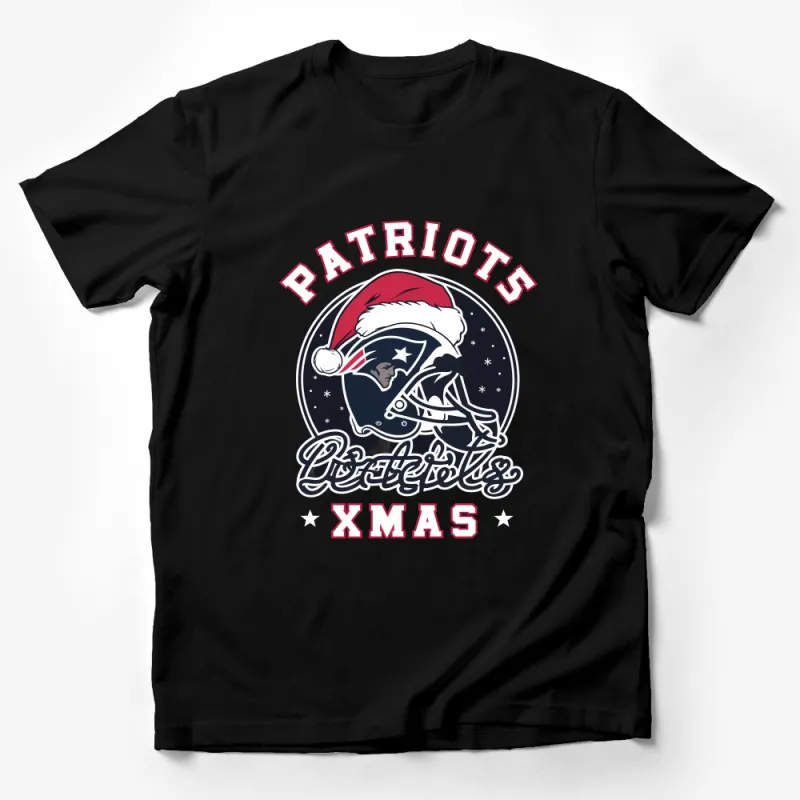 Patriotic Santa Hat Football T-Shirt, Christmas Sports Fan Gift, Xmas Patriots Graphic Tee, Casual Holiday Apparel for Men and Women Male T-Shirt