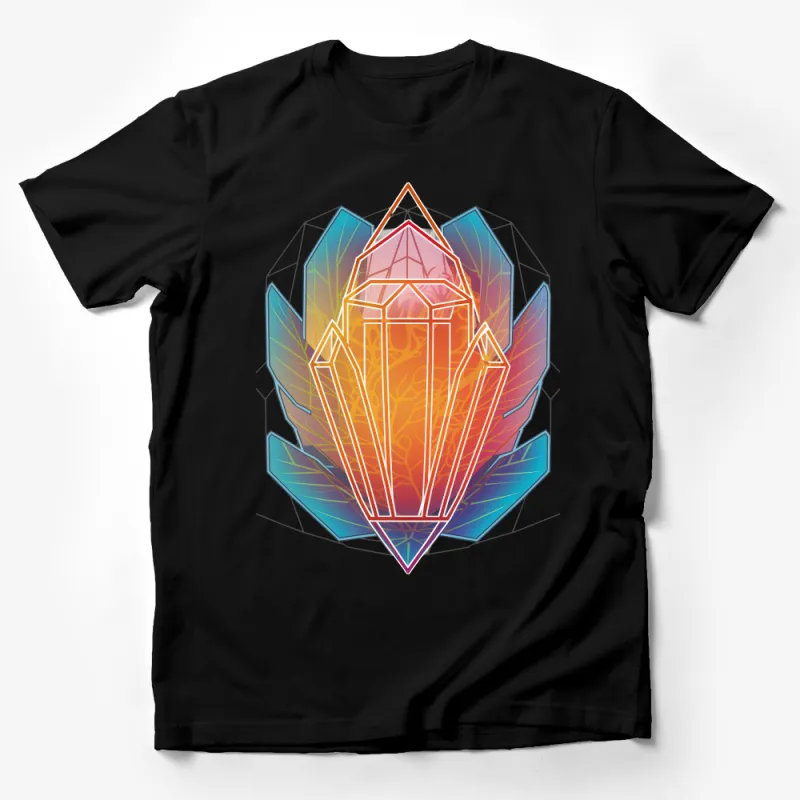 Colorful Geometric Crystal Graphic Tee, Abstract Art T-Shirt, Modern Vibrant Tee for All Male T-Shirt