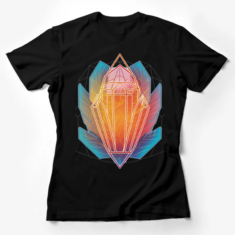 Colorful Geometric Crystal Graphic Tee, Abstract Art T-Shirt, Modern Vibrant Tee for All Female T-Shirt