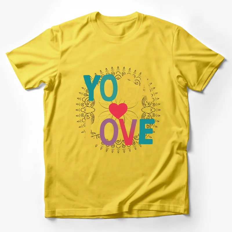 Yoga Love Heart T-Shirt for Women, Colorful Mandala Design, Comfortable Casual Yoga Wear, Gift for Yoga Enthusiasts Male T-Shirt