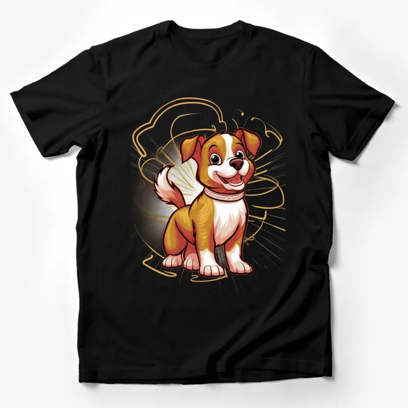 Happy Cartoon Dog T-Shirt, Cute Puppy Graphic Tee, Unisex Animal Lover Shirt, Colorful Pet Illustration Top, Gift for Dog Owners Male T-Shirt