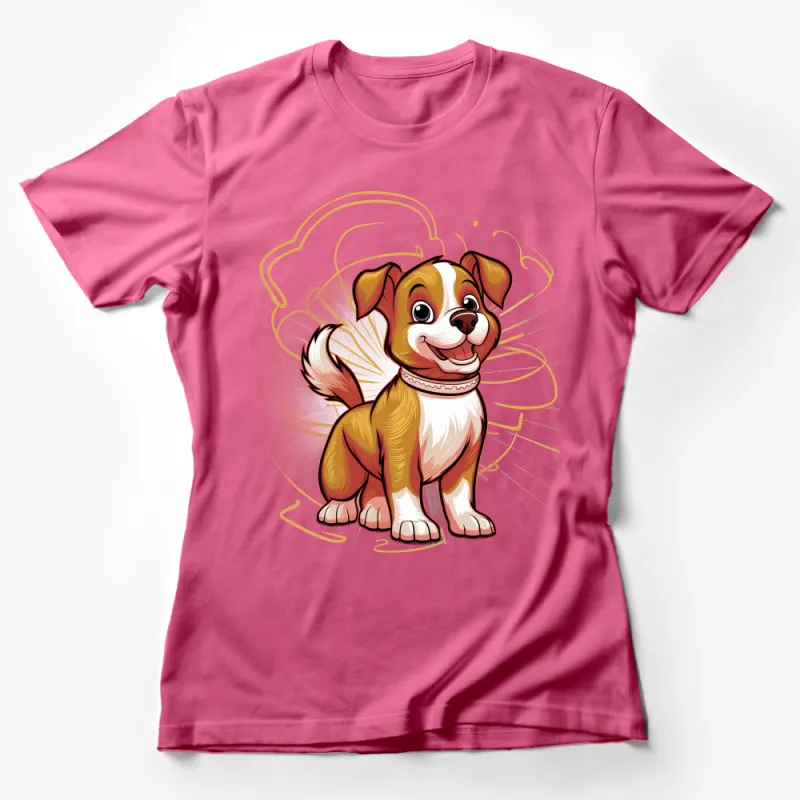 Happy Cartoon Dog T-Shirt, Cute Puppy Graphic Tee, Unisex Animal Lover Shirt, Colorful Pet Illustration Top, Gift for Dog Owners Female T-Shirt