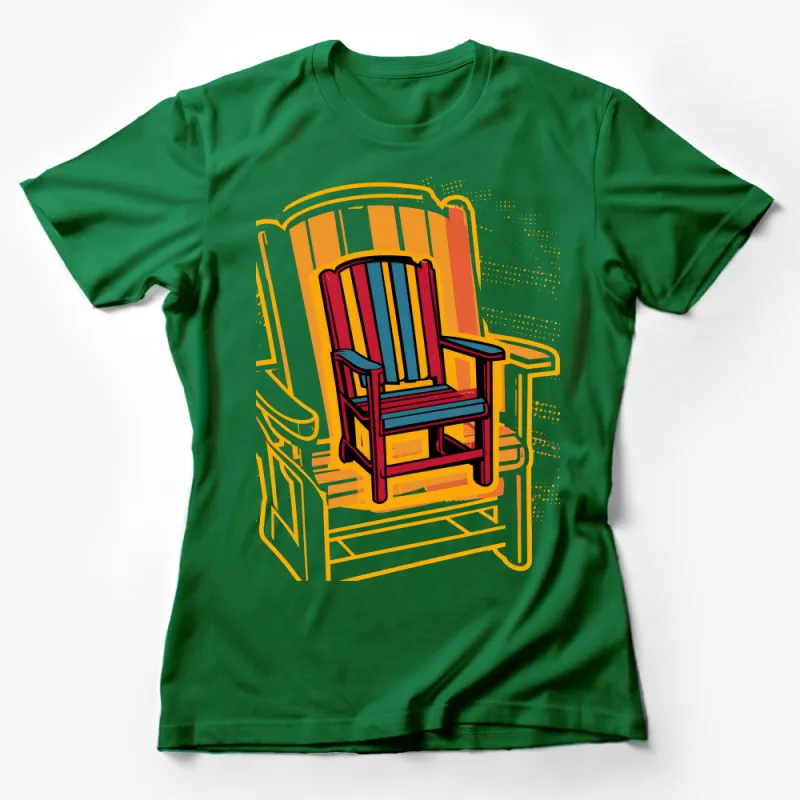 Retro Colorful Adirondack Chair Graphic Tee, Vintage Style Summer Shirt, Casual Beach Wear, Unisex T-Shirt Female T-Shirt