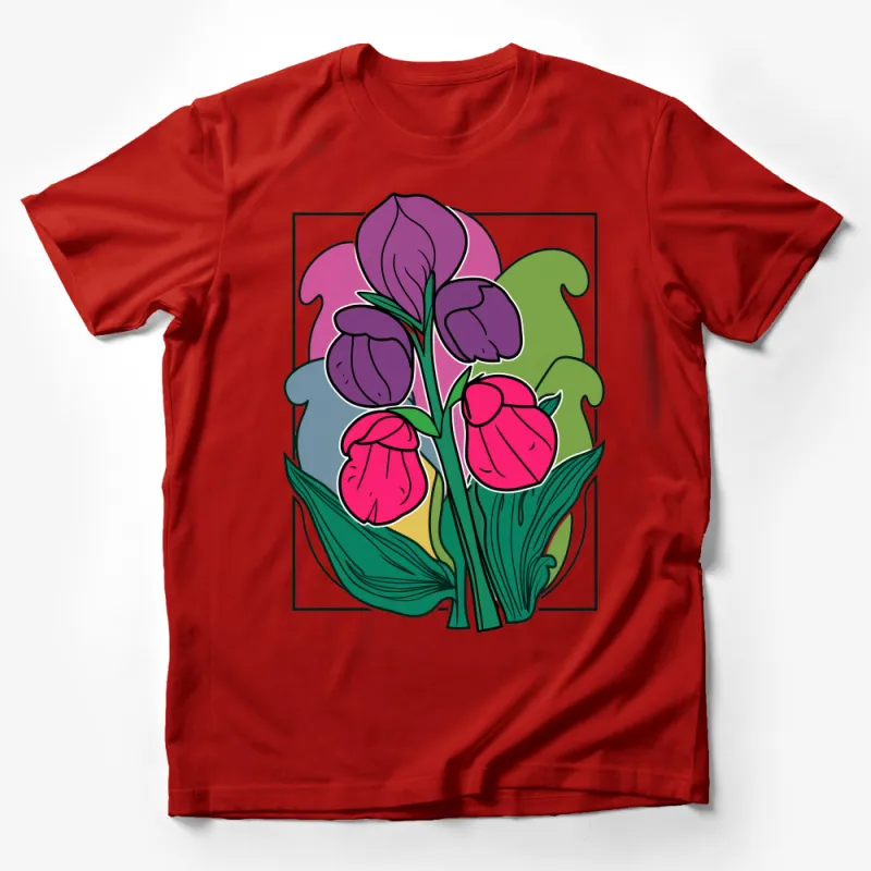 Colorful Floral Graphic Tee, Artistic Flower Design T-Shirt, Unisex Garden Theme Casual Wear, Vibrant Nature Illustration Apparel Male T-Shirt