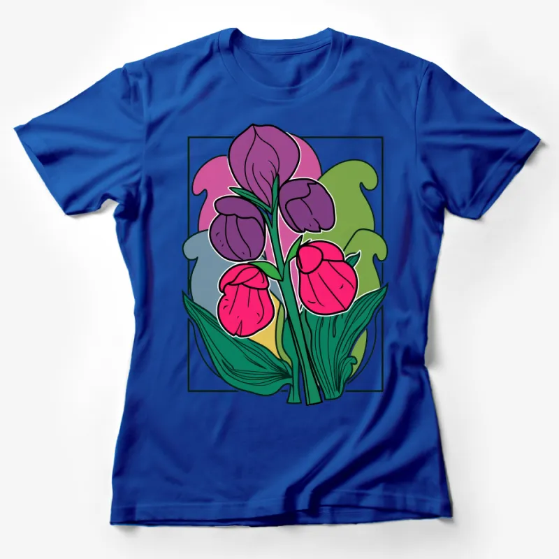 Colorful Floral Graphic Tee, Artistic Flower Design T-Shirt, Unisex Garden Theme Casual Wear, Vibrant Nature Illustration Apparel Female T-Shirt