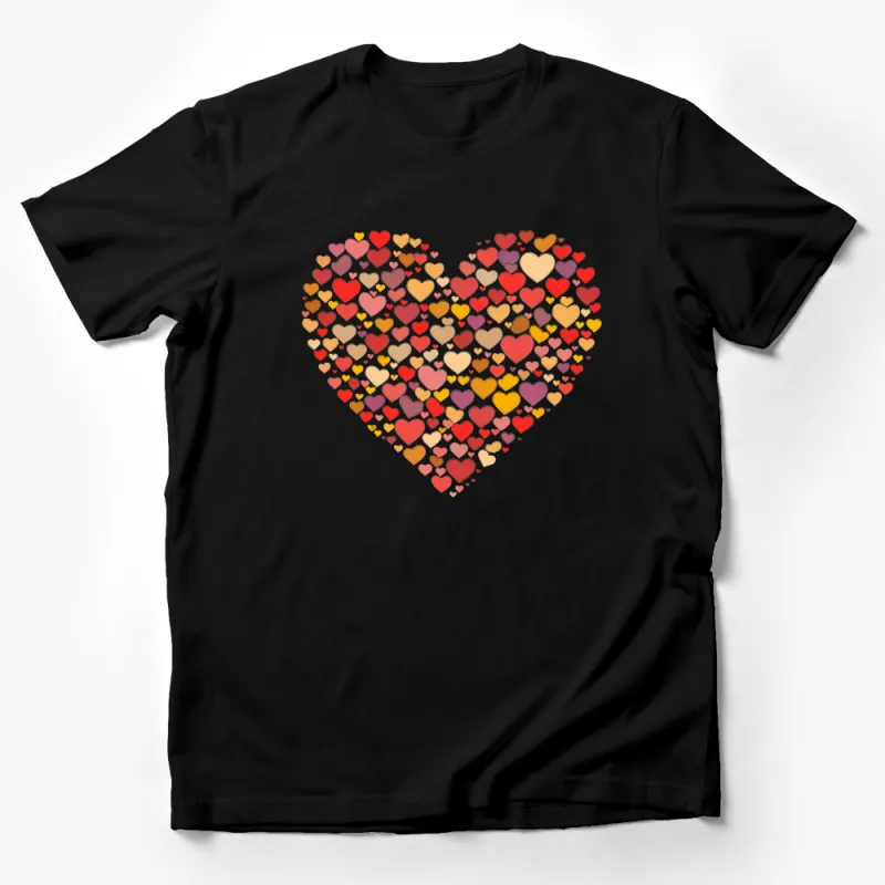 Colorful Heart Print T-Shirt, Unisex Love Graphic Tee, Casual Cotton Shirt, Gift for Valentine's Day Male T-Shirt