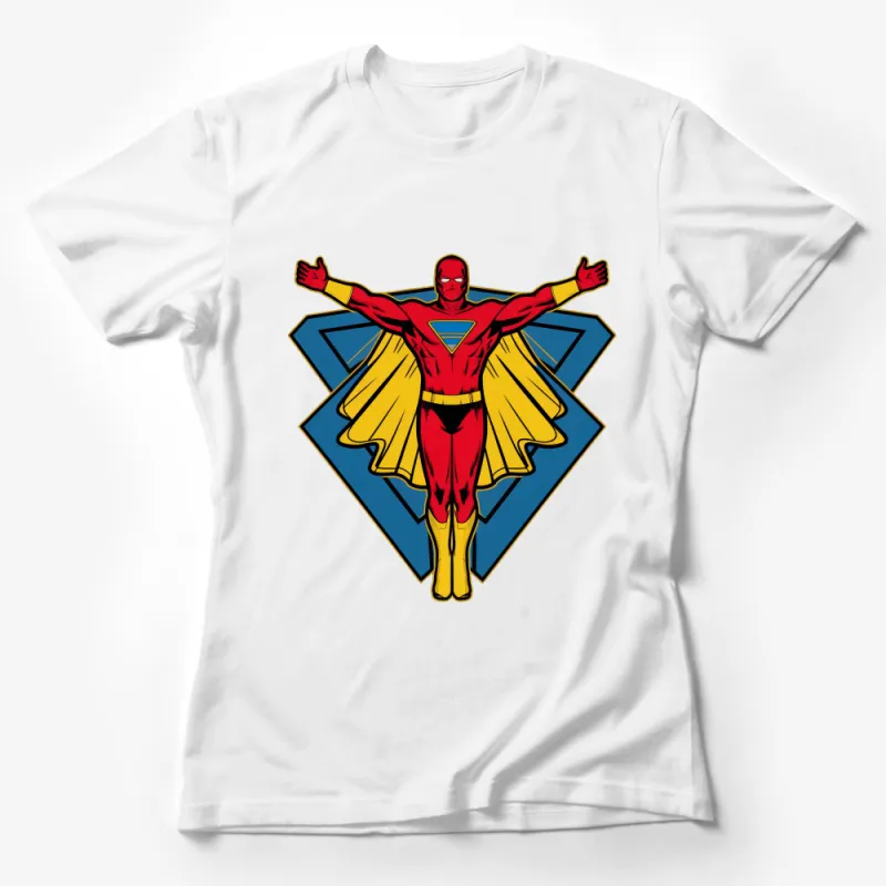 Superhero T-Shirt, Bold Graphic Tee, Red and Yellow Costume, Unisex Adult Clothing, Casual Cosplay Shirt, Comic Book Style Apparel Female T-Shirt