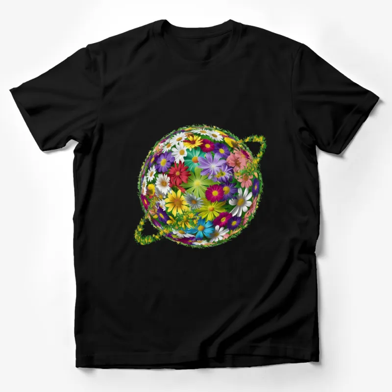 Floral Planet Graphic Tee, Colorful Daisy Earth Design, Unisex T-Shirt, Eco-friendly Fashion Statement, Casual Wear Male T-Shirt