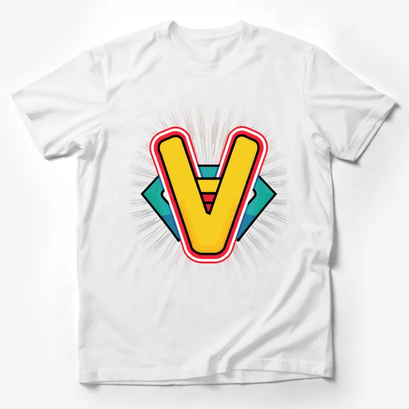 Vintage Style V Letter Graphic Tee, Bold Retro Alphabet Print T-Shirt Male T-Shirt