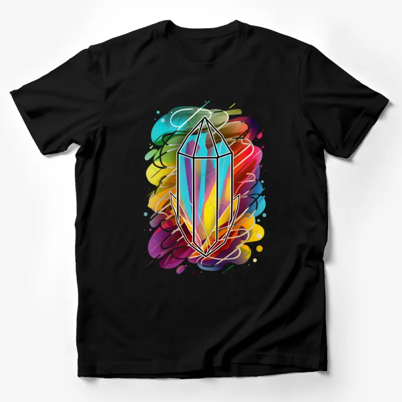 Vibrant Crystal Design T-Shirt, Colorful Abstract Artwork Tee, Unisex Fashion Apparel Male T-Shirt