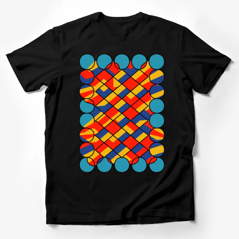 Vibrant Geometric Pattern Unisex T-Shirt with Bold Primary Colors and Shapes Male T-Shirt