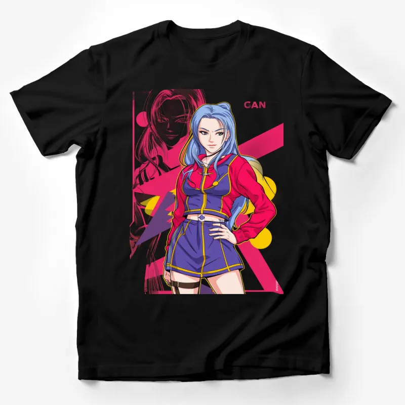 Anime-Inspired Graphic Tee, Bold Female Character, Colorful Manga Art, Casual Streetwear, Unisex T-Shirt Sizes S-XXL Male T-Shirt