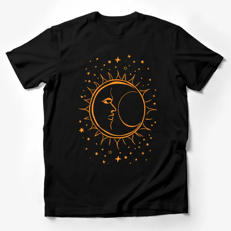 Celestial Sun and Moon T-Shirt, Unisex Graphic Tee, Astrology Lover's Casual Wear, Starry Night Design Shirt, Summer Festival Top Male T-Shirt