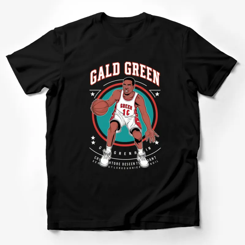 Vintage Basketball Player T-Shirt, Retro Sports Tee, Gald Green Athletic Shirt, Men's Casual Wear, Gift for Sports Fans Male T-Shirt