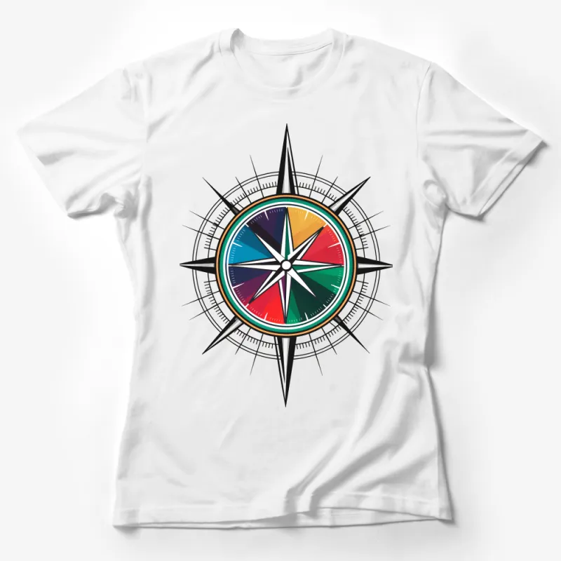 Vibrant Compass Design T-Shirt, Colorful Nautical Graphic Tee, Unisex Traveler Shirt, Gift for Explorers and Adventurers Female T-Shirt