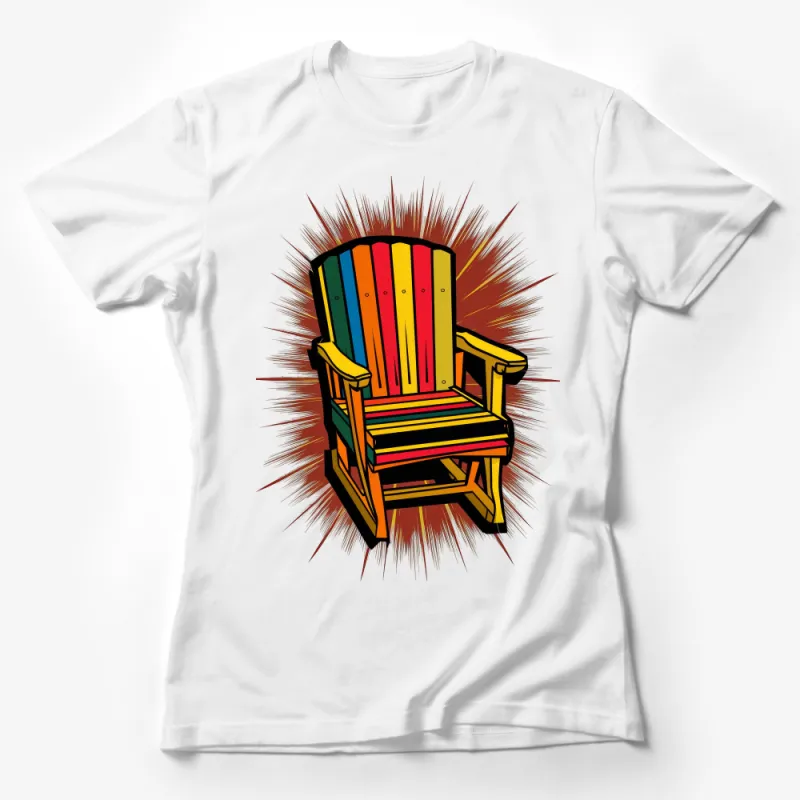 Colorful Pop Art Deck Chair Graphic Tee, Unisex Vintage Style T-Shirt, Retro Summer Fashion Top, Casual Beachwear Female T-Shirt