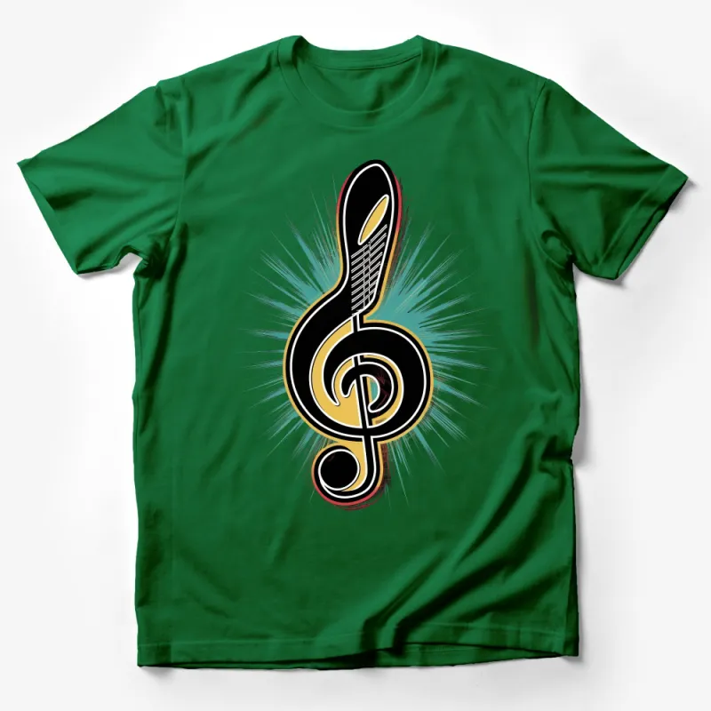 Stylish Music Note T-Shirt for Music Lovers, Artistic Clef Design with Splash Background Male T-Shirt