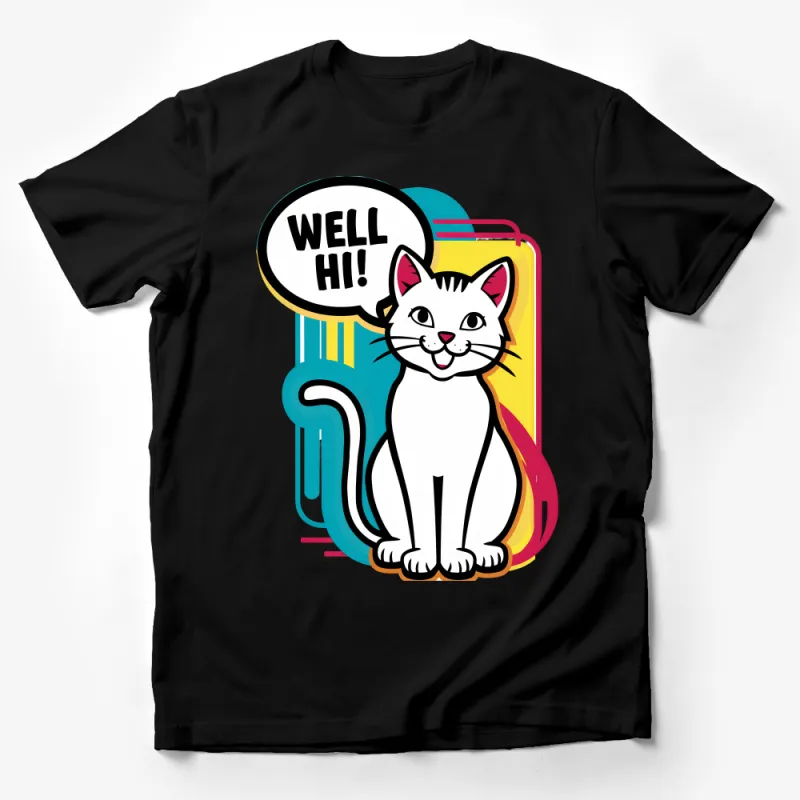 Well Hi! Cute Cartoon Cat Graphic T-Shirt - Fun Feline Illustration Tee for Cat Lovers Male T-Shirt