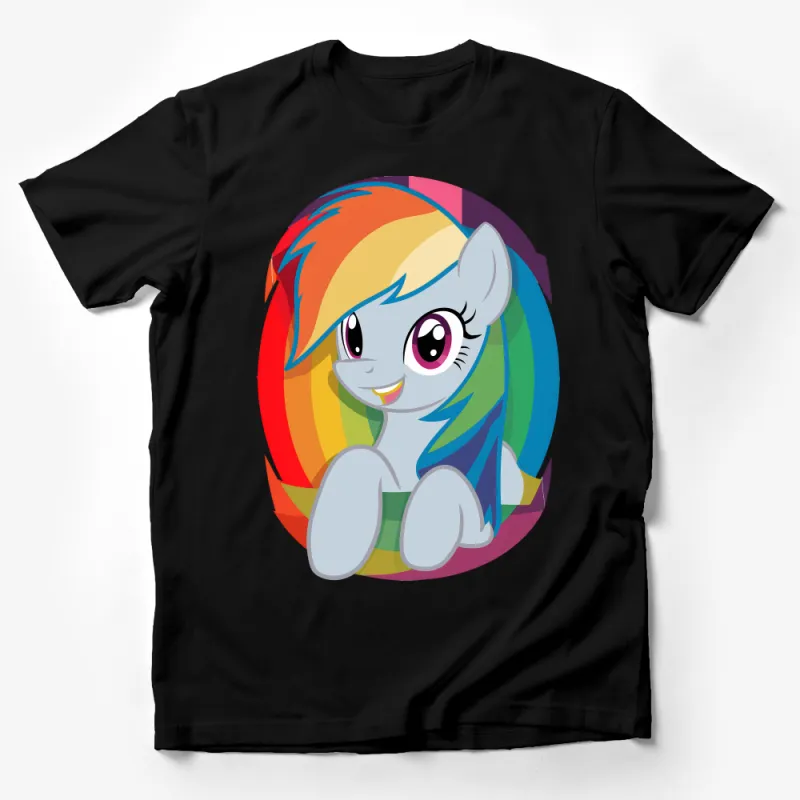 Rainbow Cartoon Horse T-Shirt, Cute Magical Animal Tee, Kids Colorful Birthday Gift Top, Unisex Male T-Shirt