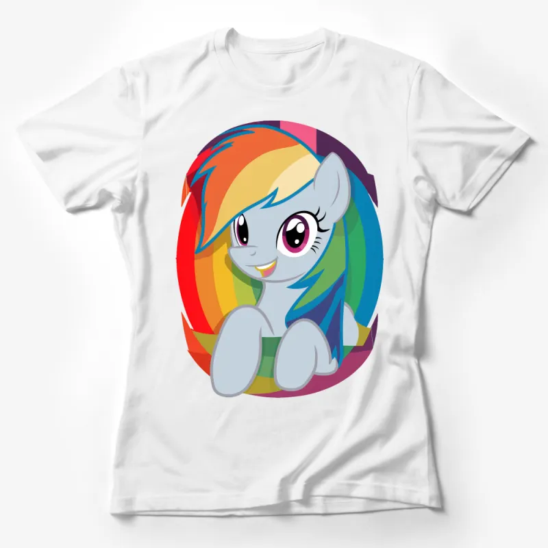 Rainbow Cartoon Horse T-Shirt, Cute Magical Animal Tee, Kids Colorful Birthday Gift Top, Unisex Female T-Shirt