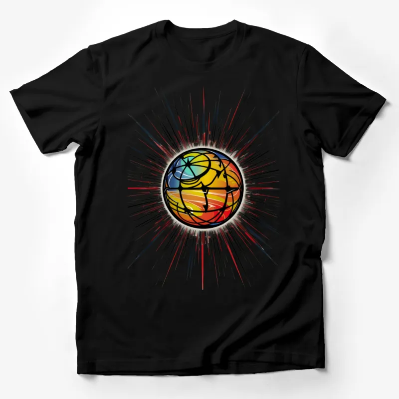 Colorful Abstract Geometric Sphere Explosion Graphic T-Shirt Design for All Ages Male T-Shirt