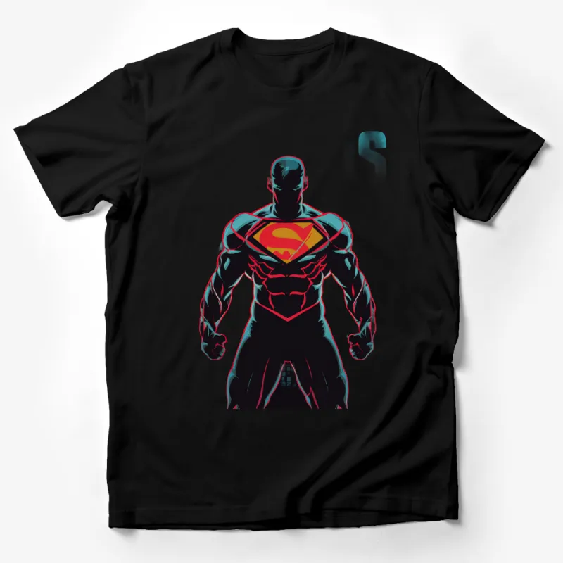 Superhero Inspired Muscular Silhouette T-Shirt with Emblem Graphic for Comic Fans Male T-Shirt