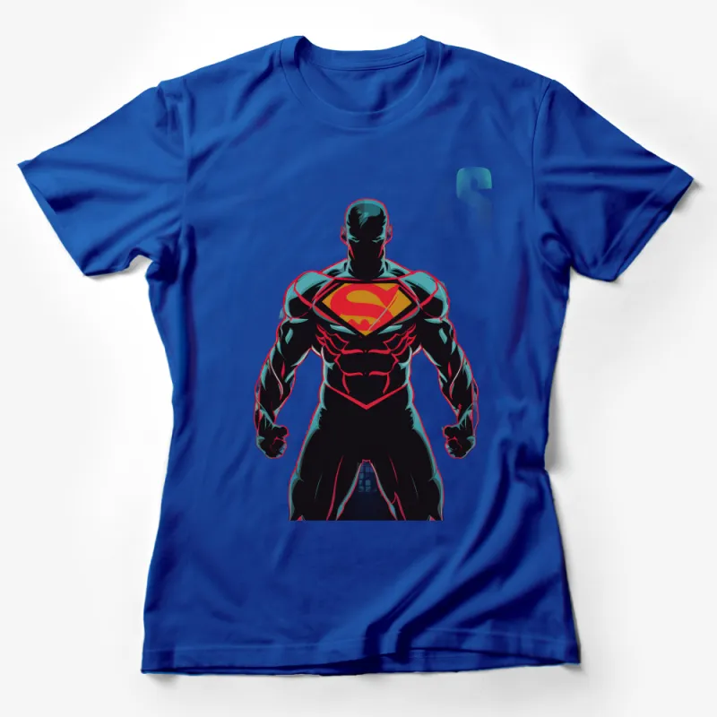 Superhero Inspired Muscular Silhouette T-Shirt with Emblem Graphic for Comic Fans Female T-Shirt