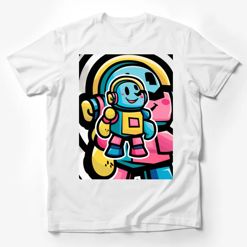 Colorful Cartoon Astronaut T-Shirt for Kids, Space Explorer Graphic Tee, Fun Outer Space Clothing, Unisex Children's Apparel Male T-Shirt