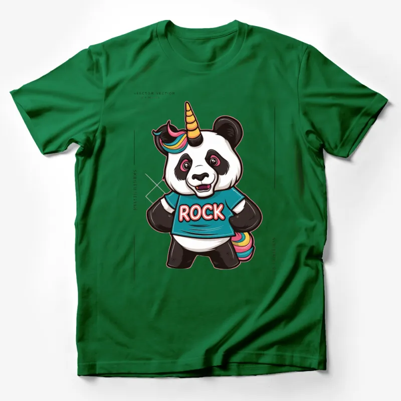 Unique Rock Star Unicorn Panda Graphic T-Shirt, Colorful Trendy Fantasy Tee for All Ages Male T-Shirt