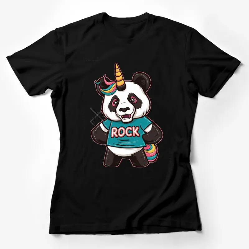 Unique Rock Star Unicorn Panda Graphic T-Shirt, Colorful Trendy Fantasy Tee for All Ages Female T-Shirt