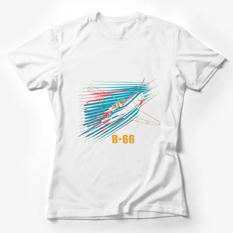 Vintage Airplane Graphic Tee B-66, Retro Aircraft Line Art T-Shirt Female T-Shirt