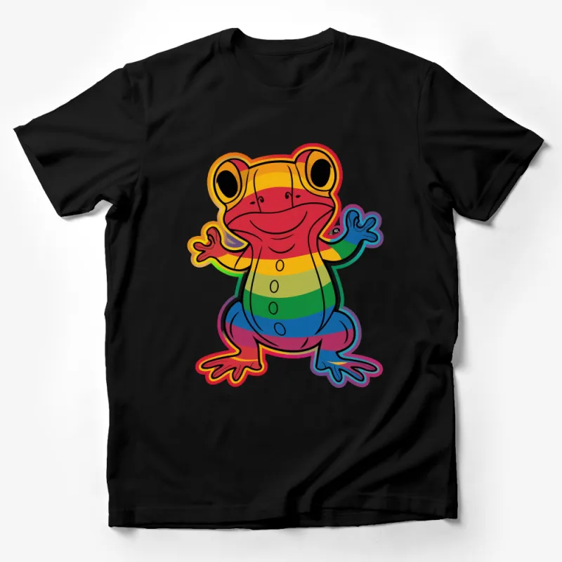 Colorful Rainbow Frog Cartoon Illustration Unisex T-Shirt, Fun Nature Lover Apparel Male T-Shirt