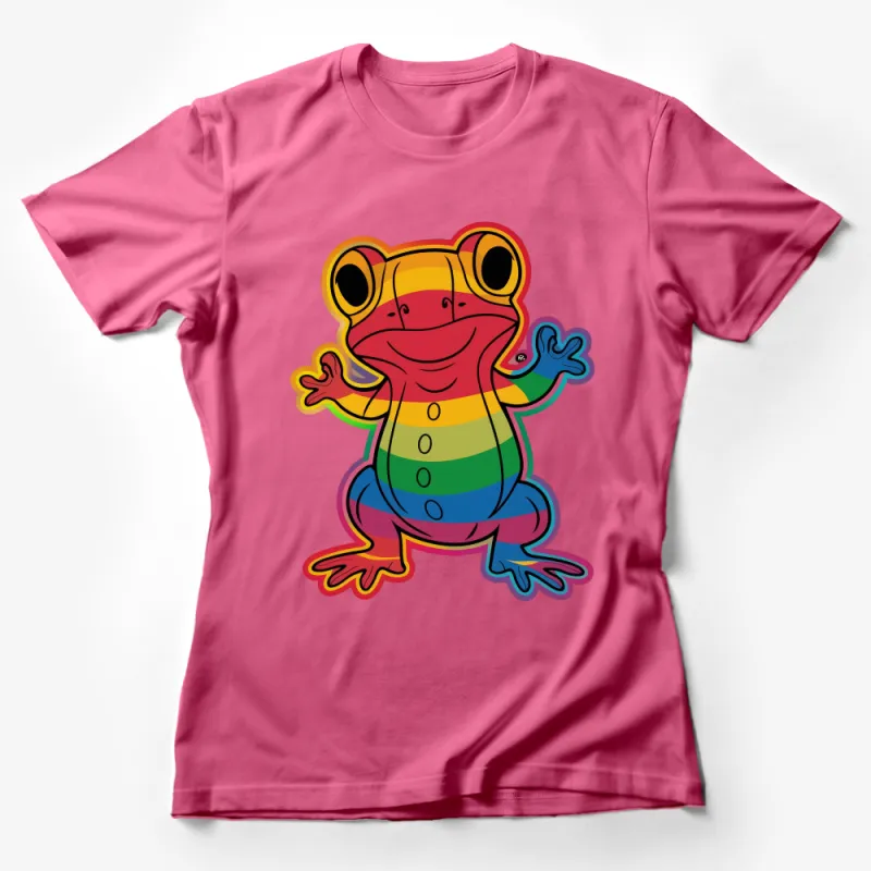 Colorful Rainbow Frog Cartoon Illustration Unisex T-Shirt, Fun Nature Lover Apparel Female T-Shirt