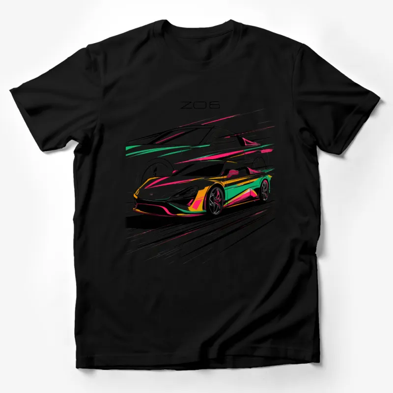 High Performance Sports Car T-Shirt, Racing Enthusiast Graphic Tee, Bold Z06 Design, Trendy Lively Colors, Unisex Male T-Shirt